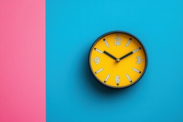 Aufkleber - Colorful wall clock against vibrant blue and pink background showcasing modern design and aesthetics. Generative AI