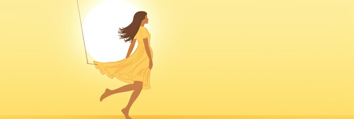 Poster - Elegant gradient background with minimalist swing silhouette in soft yellow lines