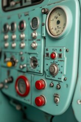 Aufkleber - Retro Futurism Space Console Turquoise Metal Control Panel with Dials and Buttons - Aerospace Interface Design for Advanced User Experience in Tech Innovation