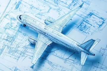 Fototapete - Detailed technical blueprints illustrating the design and structure of an airplane model. Generative AI