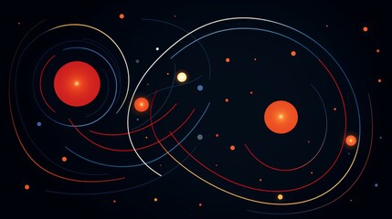 Poster - Pale neon outlines of planets and stars in galactic orbits for a depth creating visual effect