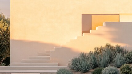 Leinwandbilder - Modern Fire-Resistant Home Design Stucco Exteriors and Drought-Tolerant Landscaping - Sustainable Architecture and Urban Development Solution