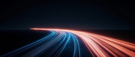 Aufkleber - Neon Pathway Dynamic LED Streaks on Asphalt Symbolizing Speed - Future Urban Infrastructure and Tech-Centric Branding for Transport Innovations