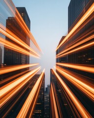 Aufkleber - Urban Futurism in Civic Engagement LED-Streaked Skyscraper Vistas for Modern Advocacy - Digital Marketing and City Branding for Social Awareness Campaigns