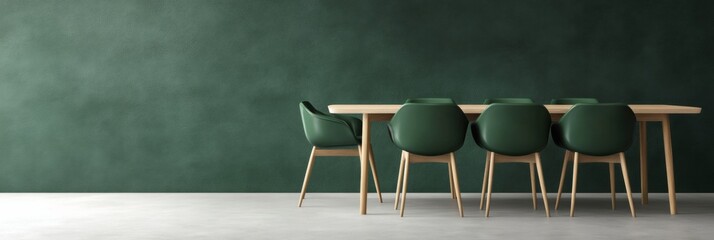Leinwandbilder - Minimalist Green Aesthetic Glass-Walled Conference Room with Wooden Furniture - Corporate Workspace Design and Modern Productivity Environment
