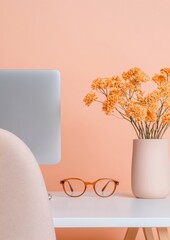 Aufkleber - Scandinavian Home Office Ergonomic Digital Workspace with Elevated Monitor and Chic Eyewear - Eye Health Focused Design for Modern Tech Lifestyle and Minimalist Interiors