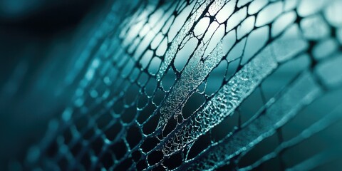A blue and white image of a net with a pattern of lines and dots. The image has a mood of calmness and serenity