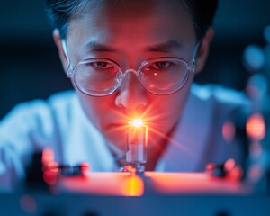 Fototapete - Futuristic Optics Lab Precision Laser Calibration on Glass Instruments - Cutting-Edge Quantum Research and Subatomic Exploration for Scientific Innovation