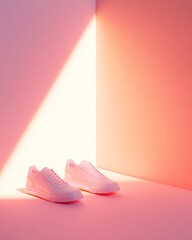 Poster - Neon Elegance Womens Futuristic Smart Sneakers on Digital Pink VR Court - Modern Tech Footwear for Urban Lifestyle and Virtual Fitness Training