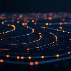 Fototapete - Futuristic Data Visualization in Cybernetic Matrix LED-Lit Node Network on Matte Black Surface - Next-Gen Tech Interface for Advanced Digital Marketing Solutions