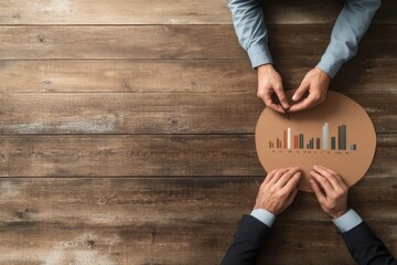 Leinwandbilder - Collaborative Data Analytics on Natural Wood Surface Visualizing Graphs for Strategic Business Insights - Modern Corporate Decision-Making and Sustainable Office Design