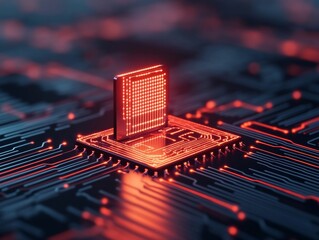 Fototapete - Futuristic Tech Visualization Illuminated Circuit Board Chip Enhancing IoT Connectivity for Smart Homes - Cutting-Edge Automation and Home Integration