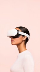 Poster - Sleek Virtual Reality Headset Display Minimalist White and Pink Setup for Cutting-Edge Tech Industry Innovations - Enhancing Digital Experience and VR Marketing Solutions