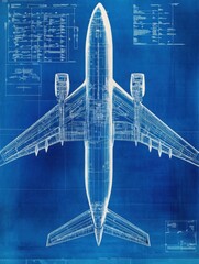 Fototapete - Technical blueprints showcase detailed design of an airplane highlighting engineering precision and innovation. Generative AI