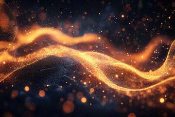 Aufkleber - Abstract gold particles flow dynamically in dark space, creating a mesmerizing and luxurious visual experience.