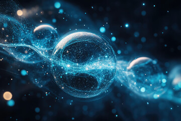 Aufkleber - Abstract cosmic spheres interconnected by glowing energy streams, forming a mesmerizing network of light and particles.