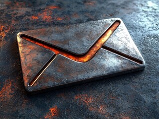 Poster - Sleek Metallic Email Icon with Embossed Design on Dark Background