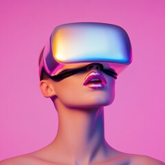 Poster - Futuristic Glamour in Virtual Reality Chrome Lip Makeup and VR Headset for Immersive Gaming - Innovative Fashion Content and Tech Marketing for the Millennial Demos