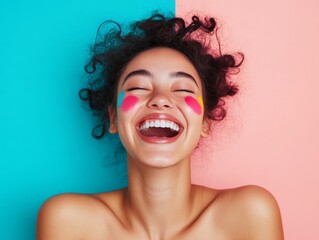 Poster - Vibrant Neon Portraits Multiracial Youth with Creative Face Paint on Bold Backdrop - Modern Marketing and Cultural Branding in Digital Media