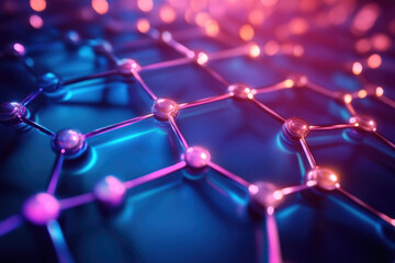 Poster - Abstract 3D rendering of a network structure, showcasing interconnected nodes and glowing edges, representing advanced technology or molecular connections.