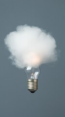 Leinwandbilder - Futuristic Light Bulb Concept Clear Glass with Cloud Illusion on Grey - Creative Business Content and Innovative Visual for Tech Industry Marketing