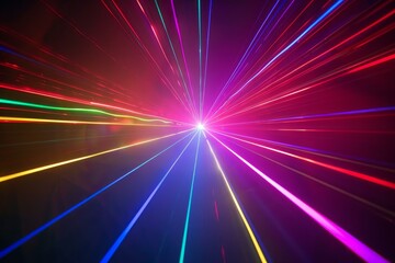 Aufkleber - Colorful laser light beams converging into a bright light burst creating a vibrant and energetic visual effect