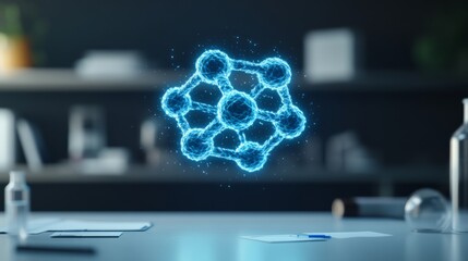 Aufkleber - Neon Holographic Molecule Display Interactive Digital Visualization for Tech Innovation and Scientific Research in Contemporary Lab Environments