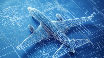 Fototapete - Technical blueprints illustrate detailed design of an airplane in a clear blueprint format. Generative AI