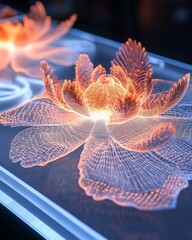 Poster - Illuminated Tech Aesthetic -Printed Floral Etching on LED Glass - Cutting-Edge Display for Modern Marketing and Interior Design Innovations