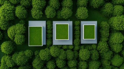Aufkleber - Eco-Urban Living Aerial View of Indias Green Roof Architecture in Lush Forest Context - Sustainable Urban Design and Renewable Energy Integration for Smart City Planning