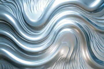 Poster - Abstract silver metallic waves flowing in a dynamic pattern, creating a luxurious and elegant visual.