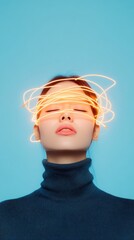 Poster - Futuristic Portrait Digital Art of Woman with Light Bulb Hair and Circuitry - Ideal for Creative Tech Branding and Innovative Marketing Campaigns in Art Industries