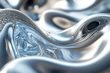 Poster - Abstract image of flowing, shiny, metallic liquid with swirling textures and glistening highlights.