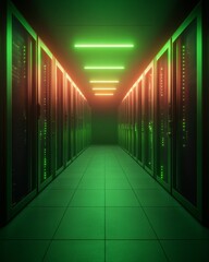 Poster - Neon Digital Security Illuminated Server Room Panels with Padlock Motif - Advanced Data Storage and Protection Marketing for Tech Industries