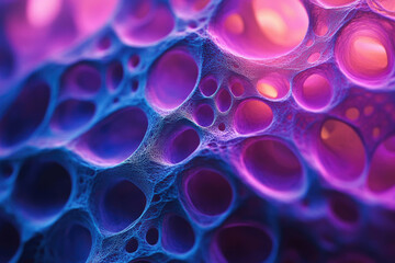 Poster - abstract close-up of a vibrant, porous, and textured surface with purple and blue hues.