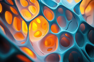 Poster - Abstract 3D render of interconnected organic shapes with warm and cool color gradients.