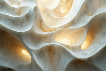 Aufkleber - Abstract beige sculpture with flowing, undulating forms and inner glowing light.