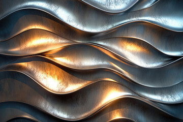 Aufkleber - Abstract metallic background with wavy, flowing lines and warm golden highlights.