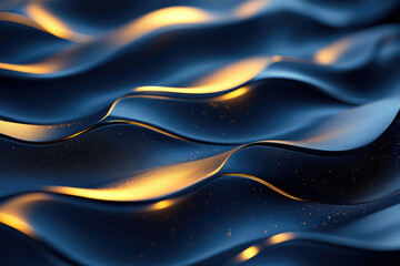 Aufkleber - Abstract dark blue and gold waves with glittering particles, creating a luxurious and elegant visual.