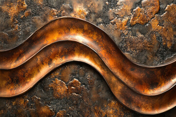 Aufkleber - Abstract bronze artwork with wavy, textured layers creating a dynamic, luxurious visual effect.