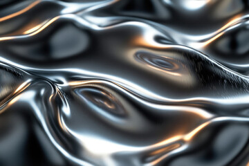 Poster - Abstract image of flowing, shimmering metallic liquid with subtle highlights and shadows.
