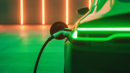 Poster - neon-lit electric vehicle charging sleek design and vibrant tech aesthetics at eco-friendly station 