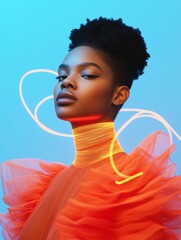 Aufkleber - Neon Dreamscape Black Woman in Fluid Digital Couture with Liquid Light Effects - Pioneering Fashion in Augmented Reality for Tech-Driven Visual Marketing
