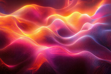 Aufkleber - Abstract digital landscape with vibrant, glowing waves in shades of red, orange, and purple.