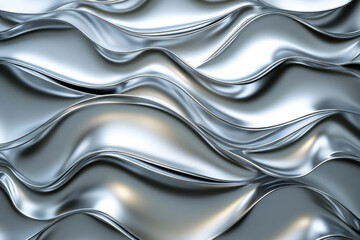 Poster - Abstract silver waves, flowing metallic texture, sleek and shiny surface, elegant design.