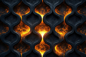 Aufkleber - Glowing orange light shines through dark, intricately carved stone pattern.