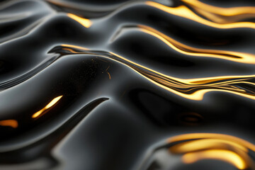 Poster - Abstract image of dark, glossy waves with golden highlights, creating a luxurious and elegant feel.