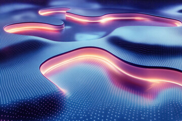 Poster - Abstract 3D rendering of a futuristic, glowing landscape with undulating surfaces and neon accents.