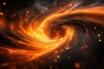 Poster - A swirling vortex of fiery orange and gold particles, glowing brightly against a dark background.