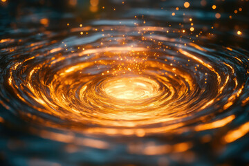 Poster - Glowing swirling vortex of golden energy, cosmic abstract art.